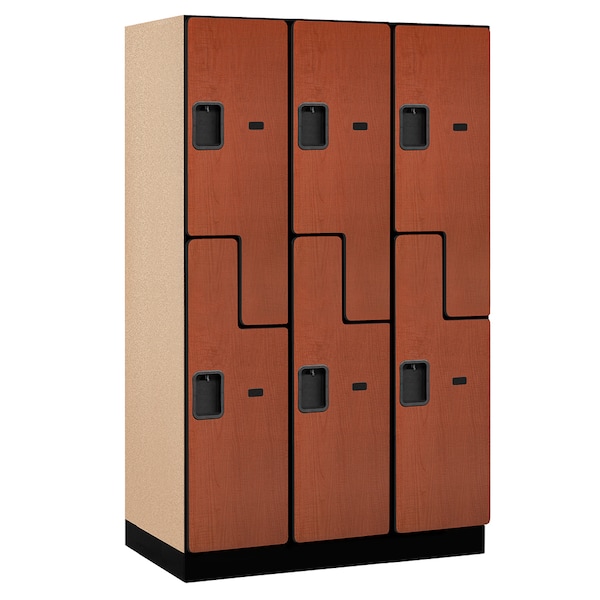 Wardrobe Locker, 45" W, 21" D, 76" H, (3) Wide, (6) Openings, Cherry